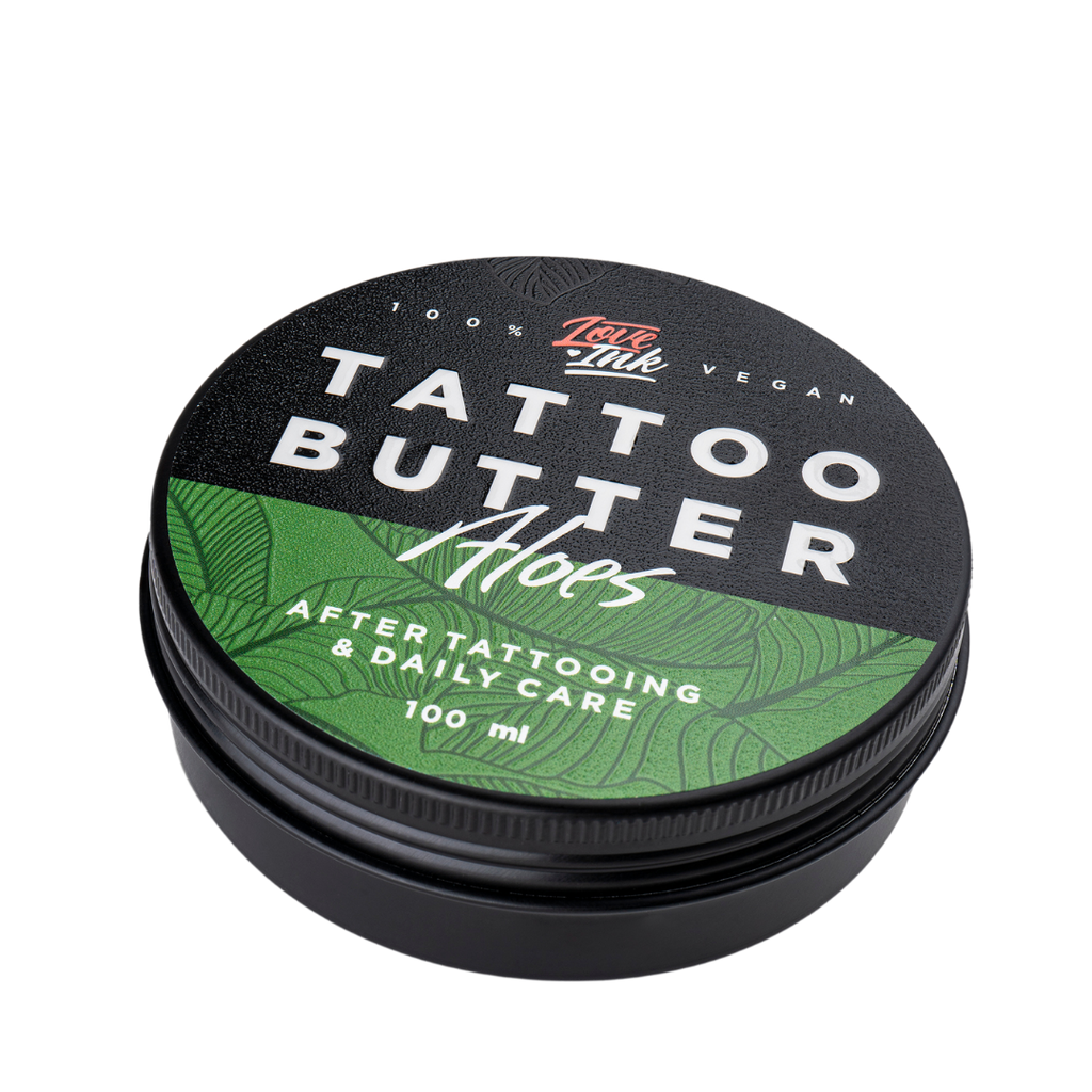 Tattoo Butter Aloe 100ml balení v hliníkové plechovce se zelenou etiketou