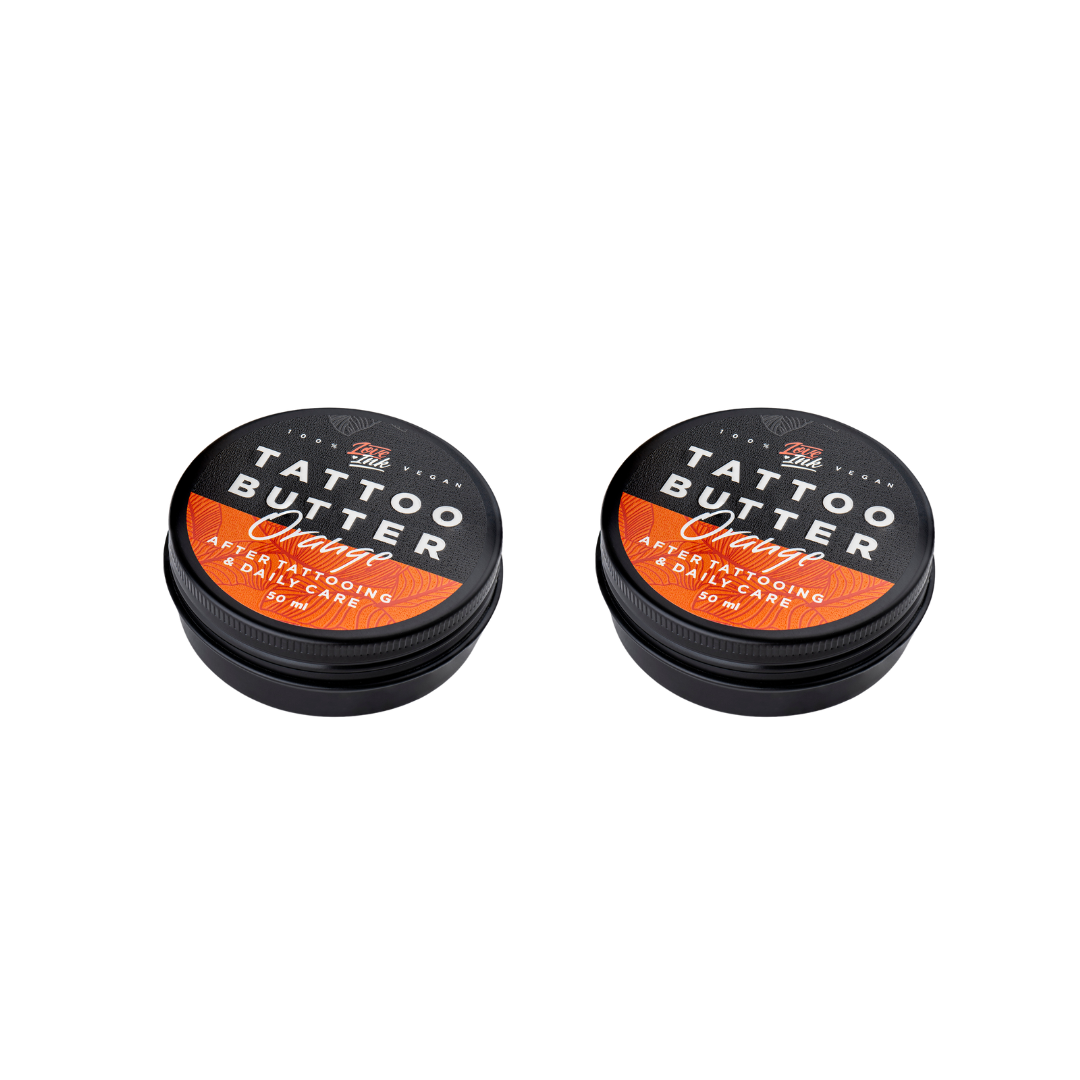 dvě balení Tattoo Butter Orange s oranžovou etiketou 50 ml