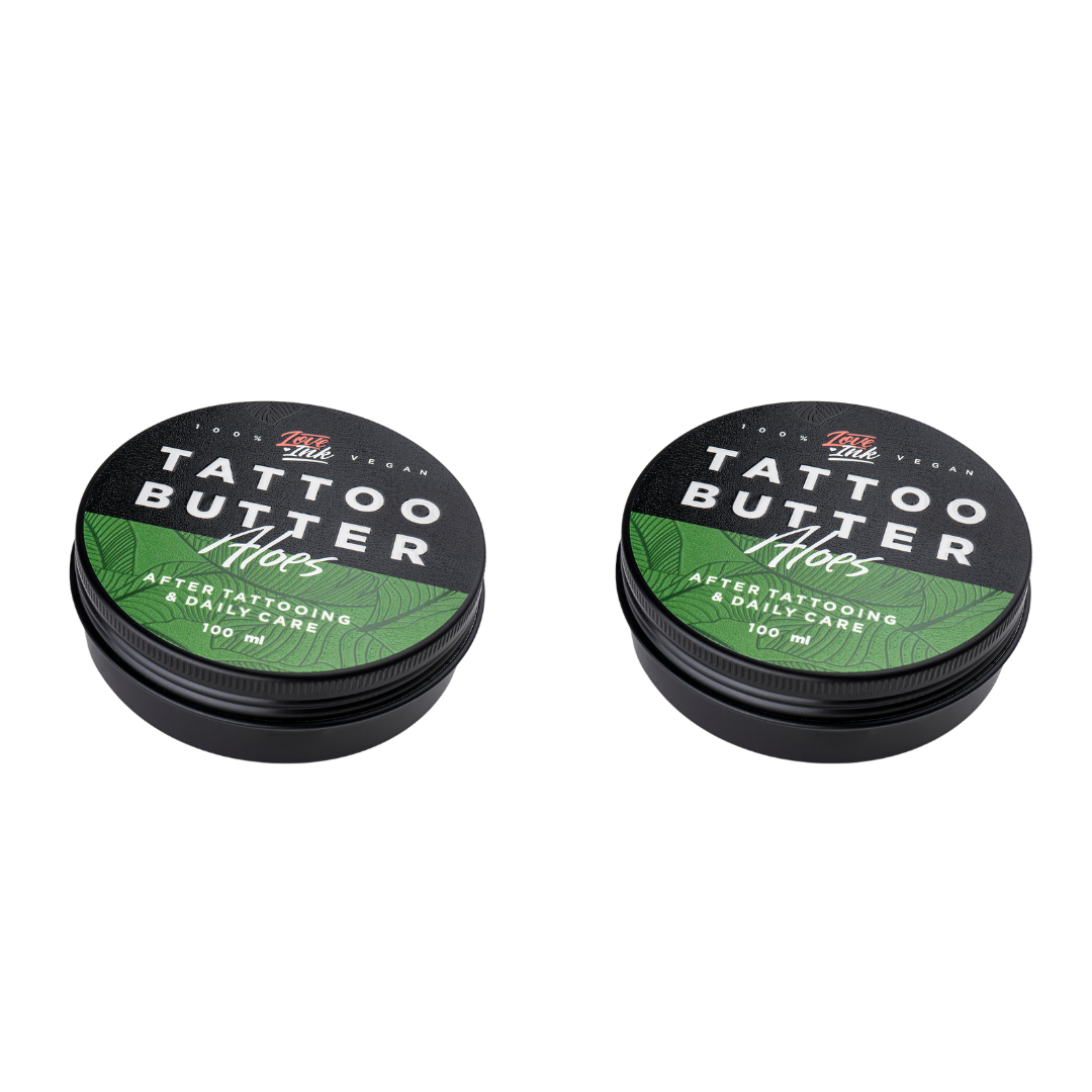 dvě balení Tattoo Butter Aloe v hliníkové plechovce se zelenou etiketou