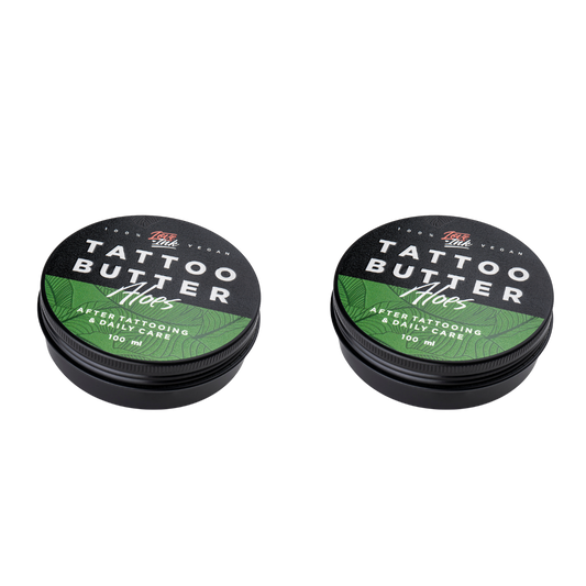 dvě balení Tattoo Butter Aloe v hliníkové plechovce se zelenou etiketou