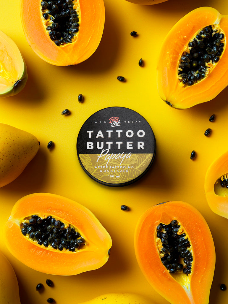 Loveink Tattoo Butter Papaya 100ml balení v hliníkové plechovce se žlutou etiketou
