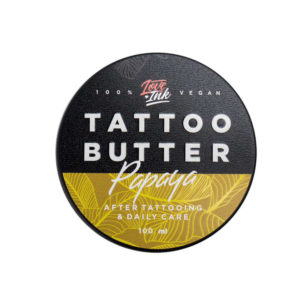 Tattoo Butter Papaya 100ml balení v hliníkové plechovce se žlutou etiketou Loveink